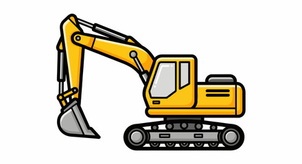 Cartoon excavator icon, flat vector illustration, bold outline