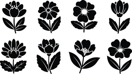 Obraz premium Floral vector illustrations featuring various flower designs with leaves for decorative purposes and artistic projects 