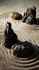 Japanese Zen garden with rocks in the sand
