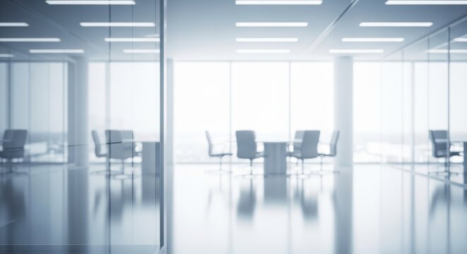 Sleek empty modern office conference room with bright windows