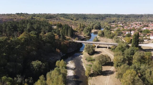 Amazing Aerial view of Vit river, passing near village of Aglen, Lovech Region, Bulgaria
