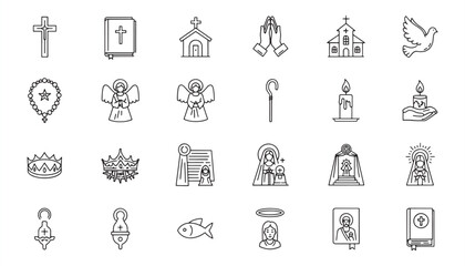 Fototapeta premium Christian Line Icon Set – Religion, Faith & Worship Vector Illustration