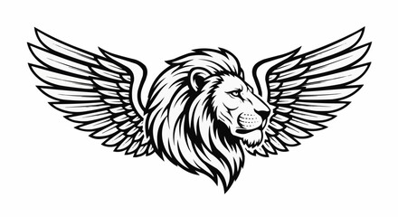 Majestic Winged Lion Head Emblem Symbol.