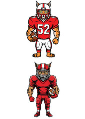 Fierce Lynx American Football Player Mascot Duo - Red Team