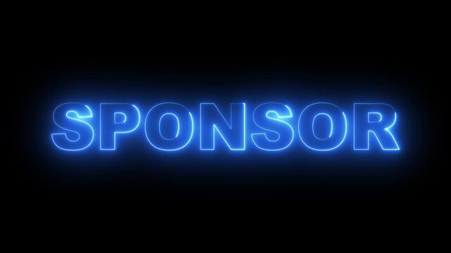 glowing neon sponsor text icon animation on black background. neon sponsor sign. blue neon sponsor video animation. 4k motion video. 