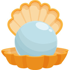 Open Orange Seashell With A Large Blue Pearl Inside Isolated On Transparent Background