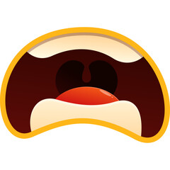 Open Mouth Yelling Cartoon Mouth Isolated On White Background Bright Yellow Outline Dark Brown Interior Red Tongue Expressing Loud Sound And Shock