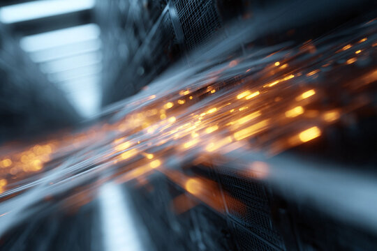 Abstract data flow. Server room or high tech connectivity, symbolizing technology, future. Great for IT, science, innovation, engineering concepts.