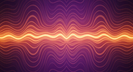 Abstract glowing orange energy wave with multiple purple lines creating a vibrant, symmetrical, and dynamic digital background