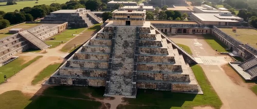 Stunning Aerial Drone Footage of Chichen Itza Mayan Pyramid in Mexico.