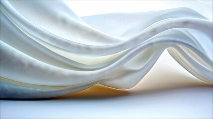 A close-up, abstract shot of flowing white fabric with gentle waves and folds. The lighting is soft and diffused, creating a serene and elegant mood. The backgr