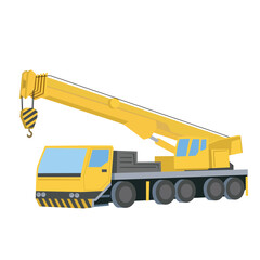 A bright yellow mobile crane illustration, ready for heavy lifting and construction.