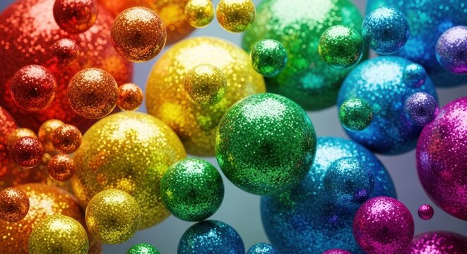 Rainbow-colored spheres floating in a gradient background.