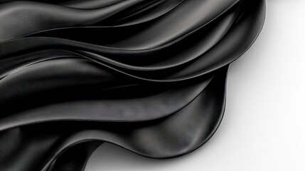 Fototapeta premium A close-up, abstract view of smooth, dark fabric folded and draped in elegant, flowing waves and curves on a bright white background.