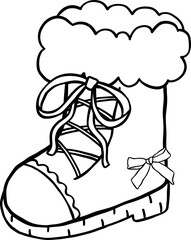 Coquette Cozy Winter Boot shoes with Bow Outline Doodle Hand Drawn