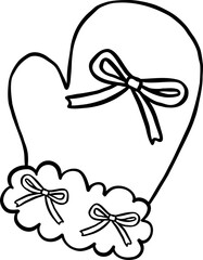 Coquette Cozy Winter Glove Mitten with Bow Outline Doodle Hand Drawn