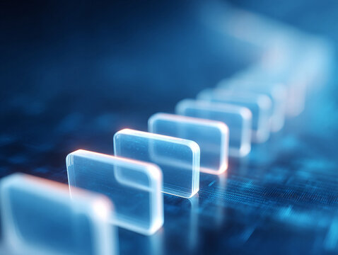 Abstract blue cascading squares, a modern hightech design. Concept for connection, process, workflow, or influence. Great for business, science, tech  creative uses. - Powered by Adobe