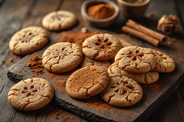 Christmas cookies and spices like cinnamon and gingerbread, cosy
