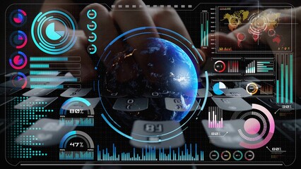 High-tech global network connection interface showing worldwide digital communication, data exchange, and internet connectivity. Global connection, data interaction, and worldwide communication. Thunk