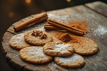 Christmas cookies and spices like cinnamon and gingerbread, cosy