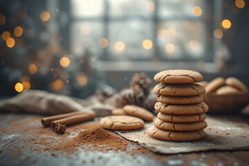 Christmas cookies and spices like cinnamon and gingerbread, cosy