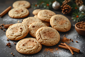 Christmas cookies and spices like cinnamon and gingerbread, cosy