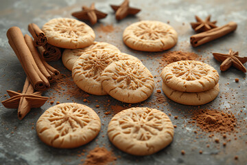 Christmas cookies and spices like cinnamon and gingerbread, cosy