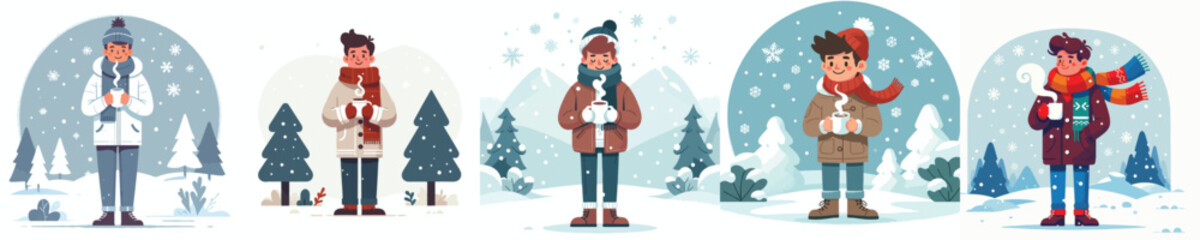 man standing in the snow holding a warm mug