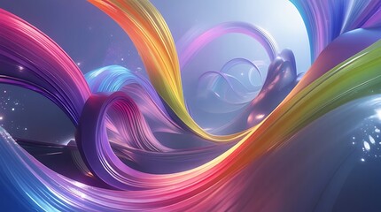 Flowing Abstract Waves of Radiant, Interlacing Rainbow Colors in a Dynamic Design