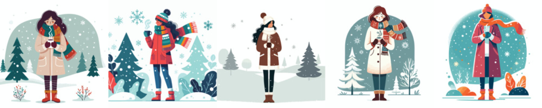 woman standing in the snow holding a warm mug