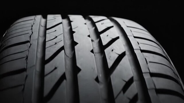 Close Up of Car Tire Tread Detail in Studio Lighting