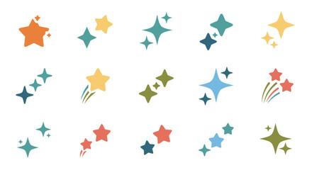 Fototapeta premium Collection of whimsical, colorful starburst vector icons for design elements and decoration