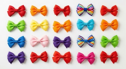 A collection of colorful hair bows arranged in a grid pattern on a white background.