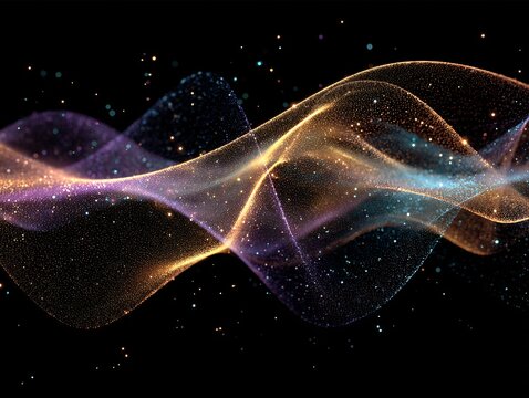 Energy particles vibrating curved spacetime visual metaphor of quantum field theory abstract minimalist cosmic art