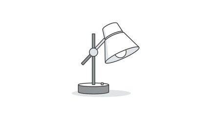 A simple line art illustration of a classic desk lamp with a conical shade and adjustable stand on a circular base.