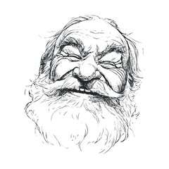 Joyful elderly man with a big smile and beard for celebration designs.Vector hand draw