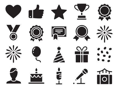 Collection of 20 glyph style award celebration and party icons for your projects