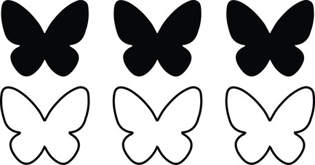  butterfly black black line icons set vector illustration