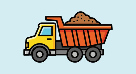 Cartoon dump truck icon, flat vector illustration