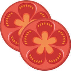 Two Freshly Sliced Red Tomatoes With Visible Seeds And Pulp On A Transparent Background Simple Flat Illustration