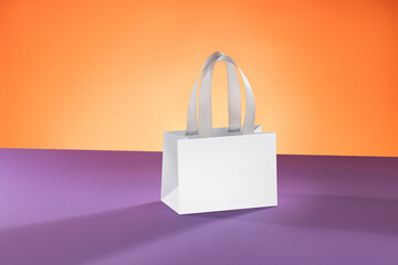 Mockup of a white paper bag without logo with white handles