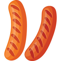 Two Grilled Sausages on a Transparent Background With Brown Grill Marks And Orange Hue