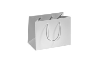 Gray paper glossy shopping bag mockup with white handles