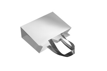 Gray paper glossy shopping bag mockup with gray handles