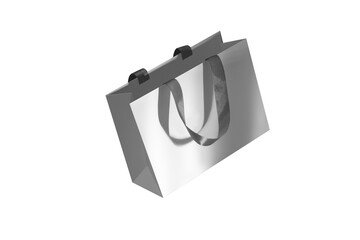 Gray paper glossy shopping bag mockup with black handles