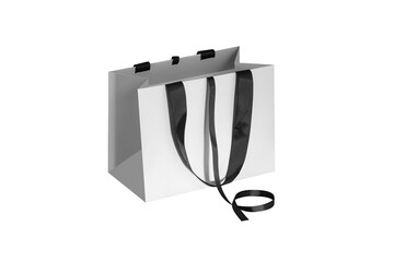 Gray paper glossy shopping bag mockup with black handles