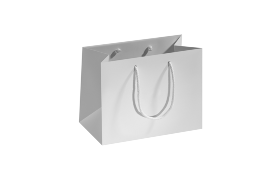 Gray paper glossy shopping bag mockup with white handles