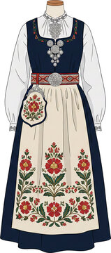 Bunad with Silver Brooch Set