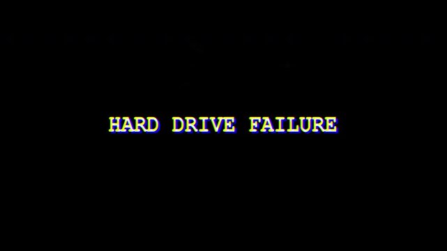 4k stock | Glitch hard drive failure black background text animation computer error digital display.