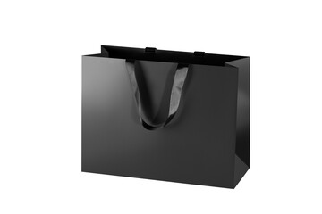 Black paper glossy shopping bag mockup with black handles
